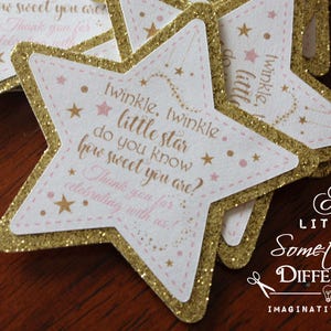 Rosa und Gold Stern Baby-Dusche zugunsten Tags Dekorationen Zubehör / funkeln kleine funkeln Sterne Tags / Mini Flasche Champagner Gastgeschenke