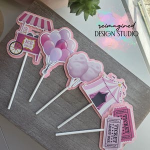 Pink Circus Carnival Cupcake Toppers / Circus Birthday / Girl Carnival Birthday / Decor / Decorations / Supplies / Girl