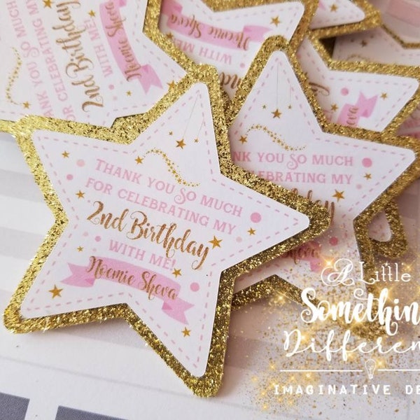 Pink and Gold Glittery Star Tags / Pink and Gold Star Favor Tags / Twinkle Twinkle Little Star Tags / Star Thank You Tags / Star Gift Tags