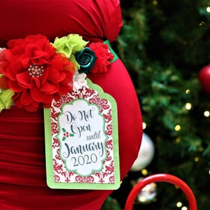 Christmas Maternity Photo Prop Tag / Do Not Open Until Christmas Maternity Tag / Pregnancy Photo Prop / Christmas Belly Tag image 2