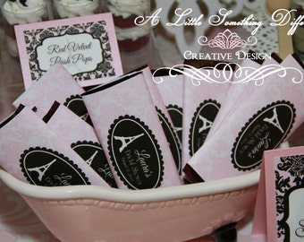 Parisian Paris Decorations Supplies Candy Bar Wrappers / Bridal Shower / Sweet 16 / Baby Shower / Pink and Black / Paris themed Party