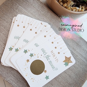 Juego de raspar Twinkle Little Star, juegos de raspar, tarjetas de raspar para baby shower, luna y estrellas, baby shower verde salvia