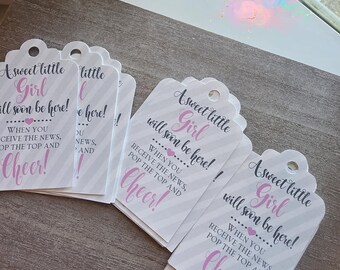 Mini étiquettes de bouteille de champagne rose et gris / Mini étiquettes de bouteille de vin / Mini étiquettes de champagne bébé fille / étiquettes de faveur de champagne / étiquettes cadeaux