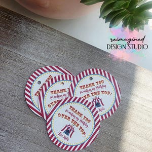Circus Favor Tags, Circus Thank You Tags, Fair Themed Favor Tags, Fair Party Tags, Circus Party Tags, Carnival Favor Tags, Red, Yellow, Blue