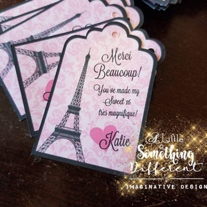 Parisian Sweet 16 Decorations Supplies Favors / Eiffel Tower / Party Decor / Decorations / Supplies / Favor Tags / Pink and Black