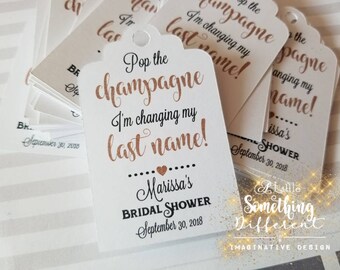 Pop the Champagne Elle change de nom | Mini étiquettes de bouteille de champagne pour la douche nuptiale