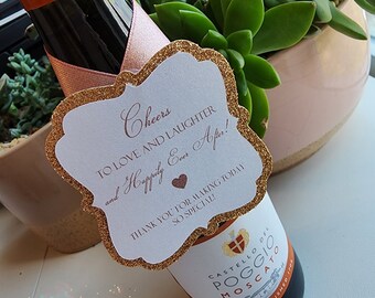 Rose Gold Wedding Favor Tag Champagne Favor Tags Mini Champagne Bottle Tags Glitter Wedding Engagement Party Bridal Shower