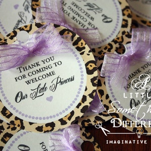 Cheetah Leopard Skin Favor Tags Decorations Supplies Decor Favors Bridal Shower Purple Lavender Jungle Safari Baby Shower Birthday image 1