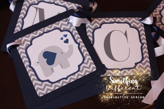Elephant Baby Shower Decorations Navy Blue And Gray Etsy
