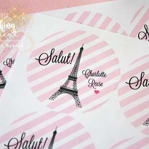Parisian Birthday Party Supplies / Stickers / Decorations / Favors / Thank You Tags / Pink and Black / Baby shower/ Bridal Shower