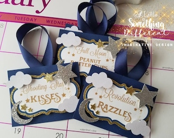 Twinkle Little Star Supplies Decorations Candy Buffet  description blue, Gold, Silver, Candy Bar, Decorations, champagne bottles, tent cards
