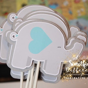 Elephant Baby Shower Decorations / Supplies / Centerpieces / Decor / Teal / Gray / Baby Boy /