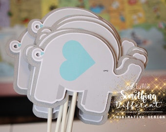 Elephant Baby Shower Decorations / Supplies / Centerpieces / Decor / Teal / Gray / Baby Boy /