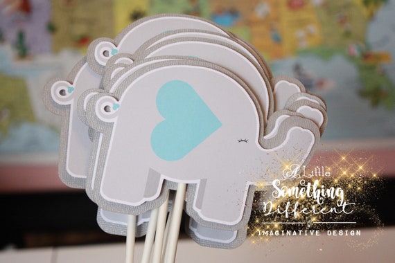 Elefante bebé ducha decoraciones / suministros / centros de mesa /  decoración / teal / gris / bebé / niño /