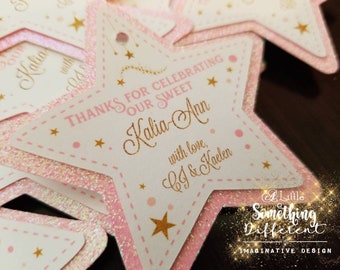 Twinkle Little Star Baby Shower Favor Tags Supplies / Pink Star Favor Tags / Baby Shower / Girl / Champagne Bottle Tags