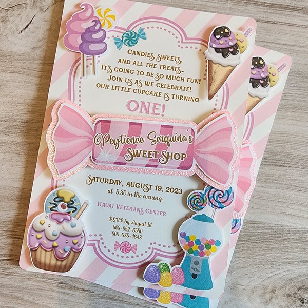 Sweet Shop Birthday Invitations Ice Cream and Cupcakes, Candy