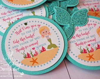 Mermaid Party Decorations Favor Tags Supplies / Party / Birthday / Baby Shower / Girl / Teal / Glitter / Tail