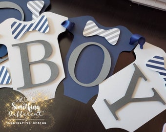 Little Man Baby Shower Decorations / Bow tie Banner / Supplies / Decor / Navy / Gray / Black / White / Clothesline