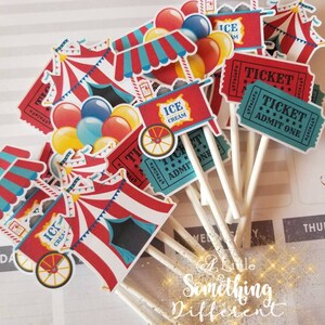 Circus Carnival Cupcake Toppers / Circus Birthday / Carnival Birthday / Decor / Decorations / Supplies image 3