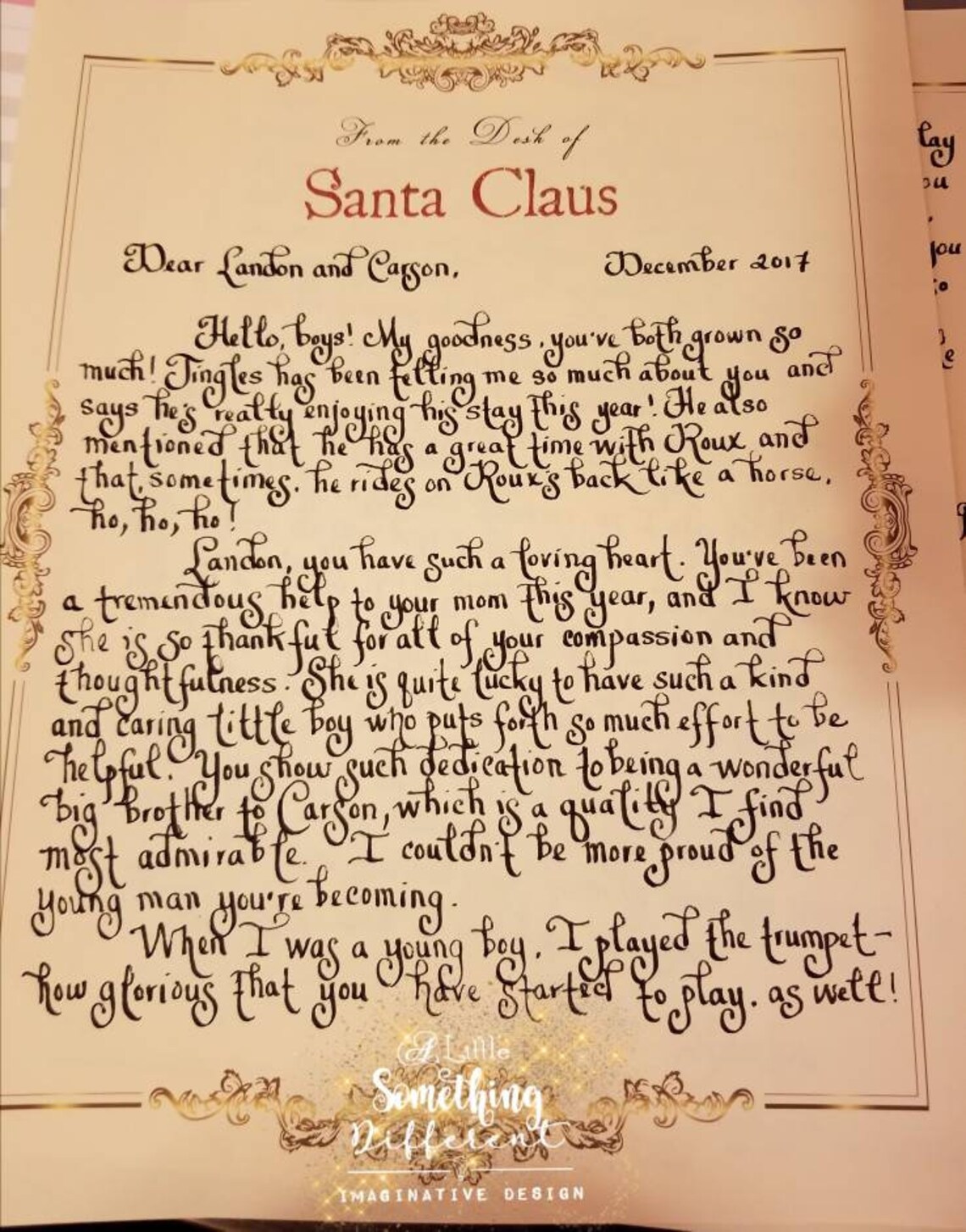 Letter from Santa Handwritten Calligraphy Completely Unique | Etsy