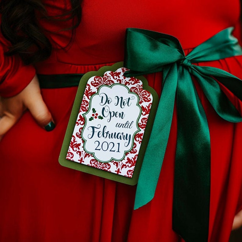 Christmas Maternity Photo Prop Tag / Do Not Open Until Christmas Maternity Tag / Pregnancy Photo Prop / Christmas Belly Tag image 5
