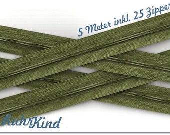 5 m endless zipper 3 mm +25 zipper olive