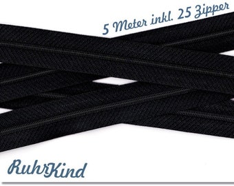 5 m continuous zipper 3 mm +25 zipper black