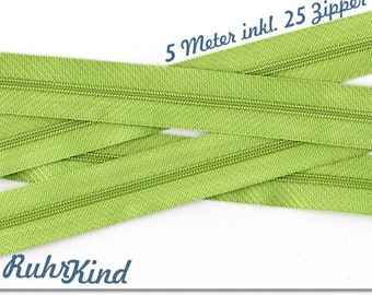 5 m continuous zipper 3 mm +25 Zipper Lime