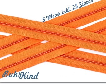 5m Endlosreißverschluss 3mm +25 Zipper Orange