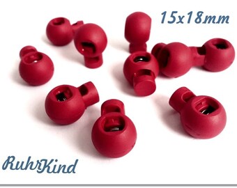 10 x Cord Stopper - 15 x 18 mm - Red - Small