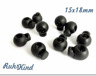 10 x Cord Stopper - 15 x 18 mm - Black - Small