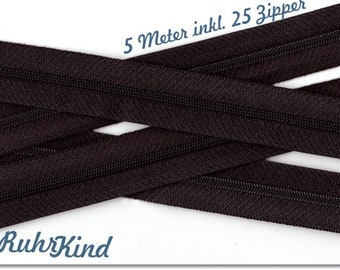 5 m endless zipper 3 mm +25 zipper dark brown