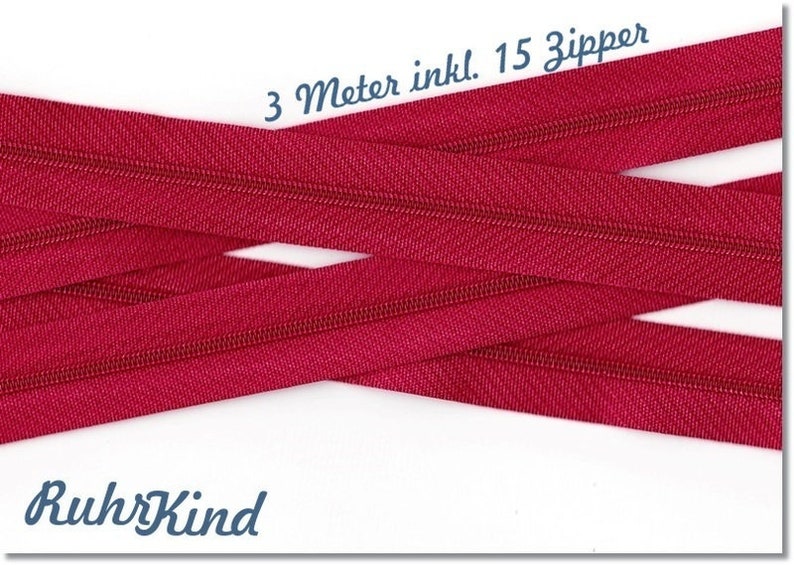 3m Endlosreißverschluss 3mm 15 Zipper Rot Bild 1