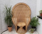 Classic Peacock Chair Cobra Armrests Vintage 1970s Bohemian Wicker Cane