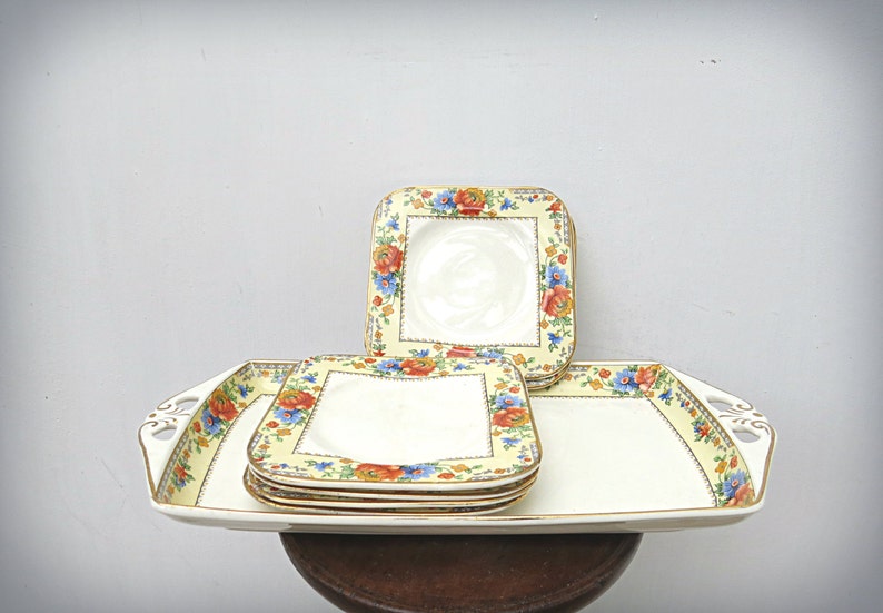 Vintage Sandwich Serving Platter and Side Plates Set Bursley Etsy