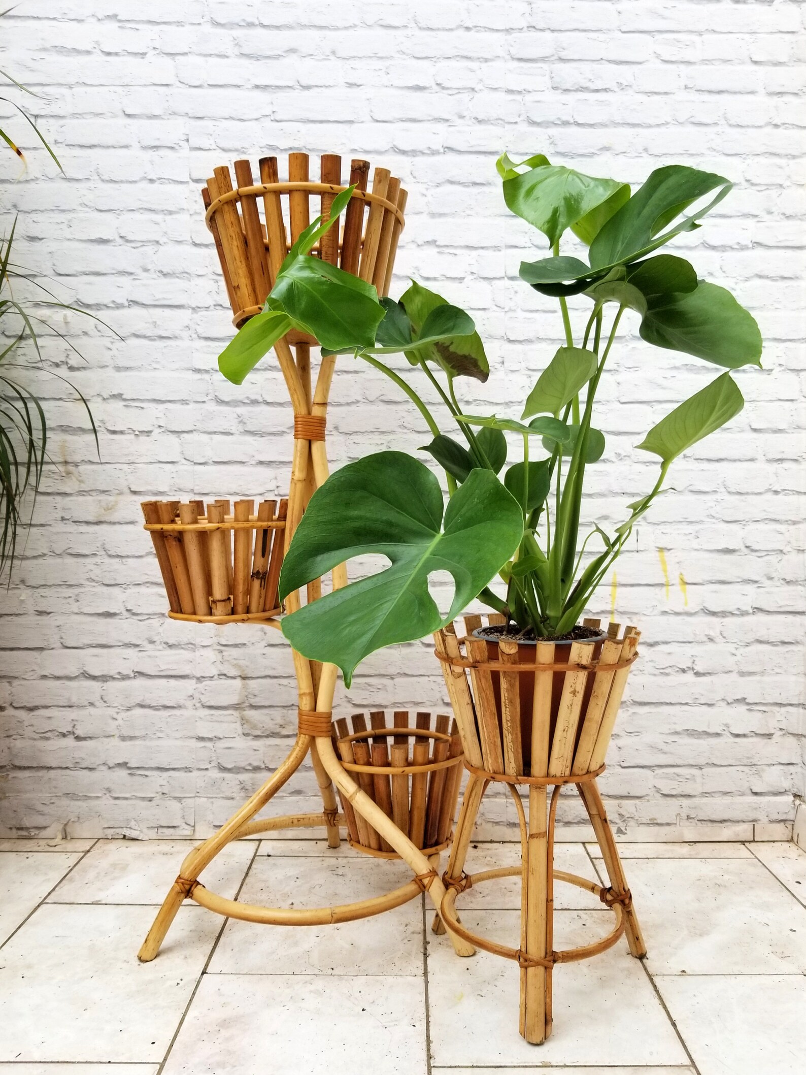 Vintage Tall Three Tier Bamboo Indoor Plant Stand Pot Holder Etsy