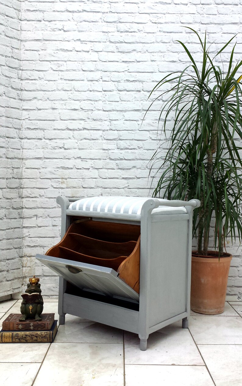 Vintage Dressing Table Stool Bedroom Or Bathroom Storage Bench Seat Cabinet