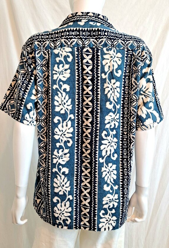 1960s 1970s Mens Blue Hawaiian Print Tiki Shirt S… - image 3