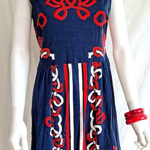 1970s Mr Dino Red White Blue Geometric Sleeveless Dress