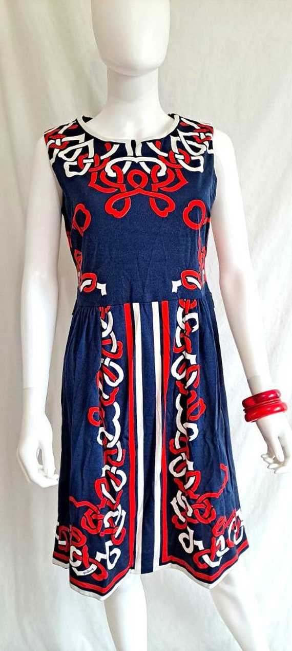 1970s Mr Dino Red White Blue Geometric Sleeveless