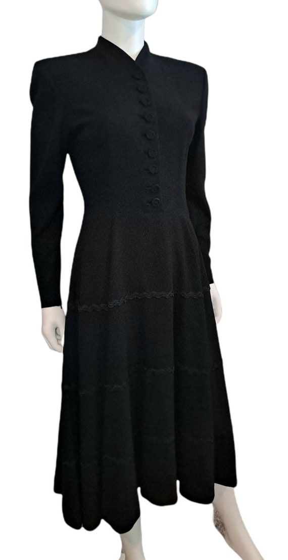 1940s 1950s Black Wool Dress Soutache RicRac Trim… - image 5