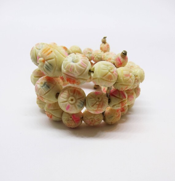 1930s Pastel Pink Orange Overdyed Floral Carved Bo