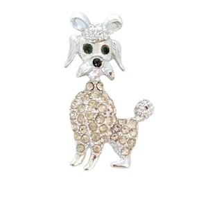 1950s 60s Rhinestone Poodle Brooch Novelty Jewelty
