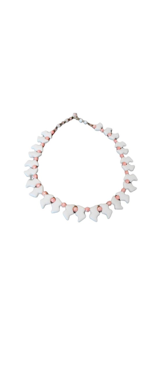 1960s White and Pink Glass Bird Choker Necklace