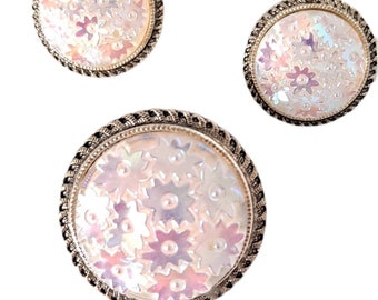 1960s Confetti Glass Scarf Clip And Earrings Set Iridescent Flower Confetti Molded Glass Western Germany