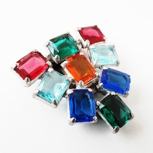 Vintage 1930s Art Deco Multi Colored Glass Pot Metal Dress Clip