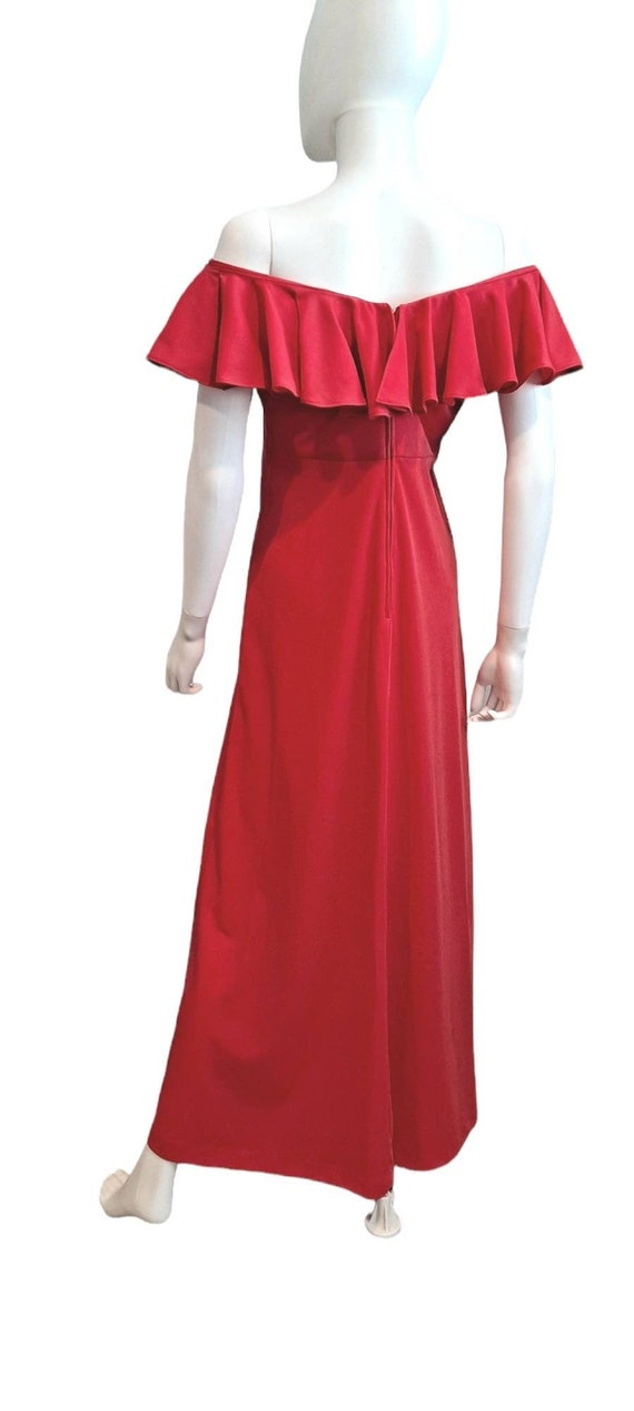 Red Polyester Maxi Dress On Off Shoulder - image 2