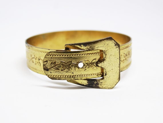 Vintage 14K Yellow Gold Filigree Buckle Bangle Bracelet - HIGH KARAT LLC