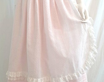 1970s Ellen Tracy Pink Swiss Dot Apron Prairie Skirt 26 Waist Prairiecore Cottagecore Ankle Length Skirt