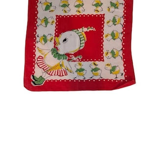 1950s Novelty Baby Chicks Handkerchief Red Hankie